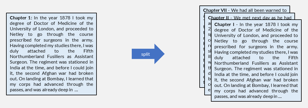 A single document divided into multiple smaller retrieval units.